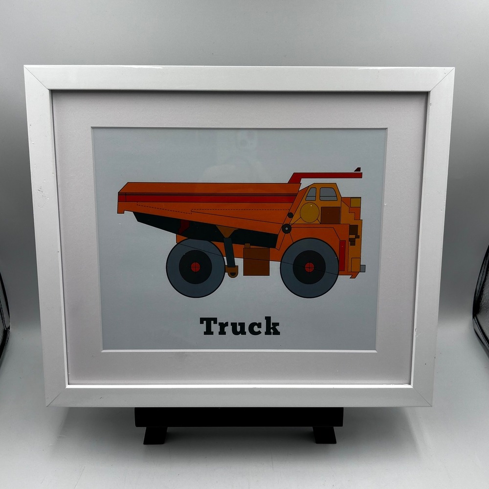 Aldecor Custom Framed Orange Dump Truck Art Print White‎ Frame 14x12x1 Nursery